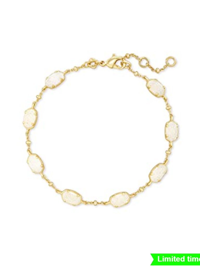 Gold Plated Link Bracelet With Oval Quartz - Lobster Claw Clasp 6.5 In
